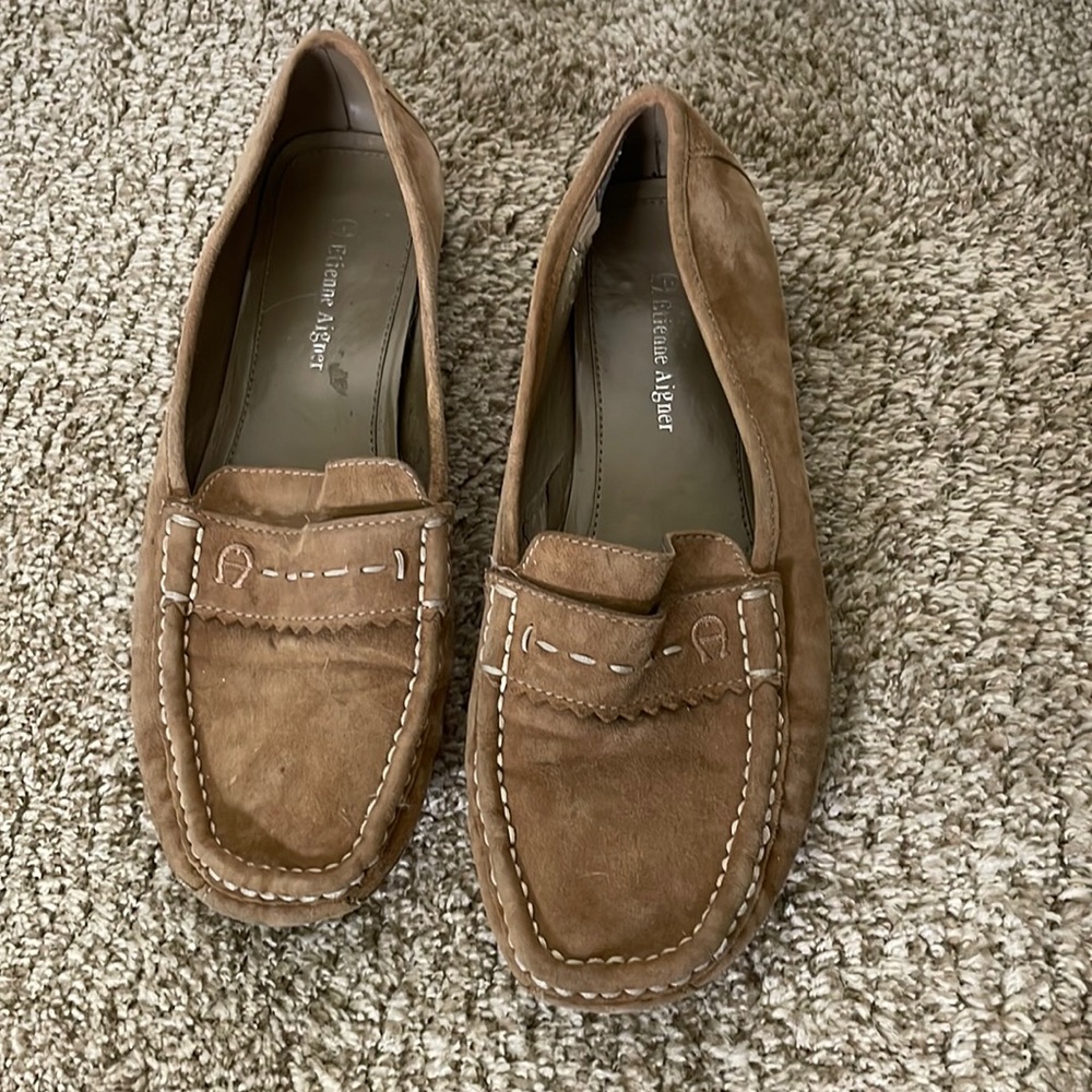 Tan suede Etienne Aigner driving moccasins